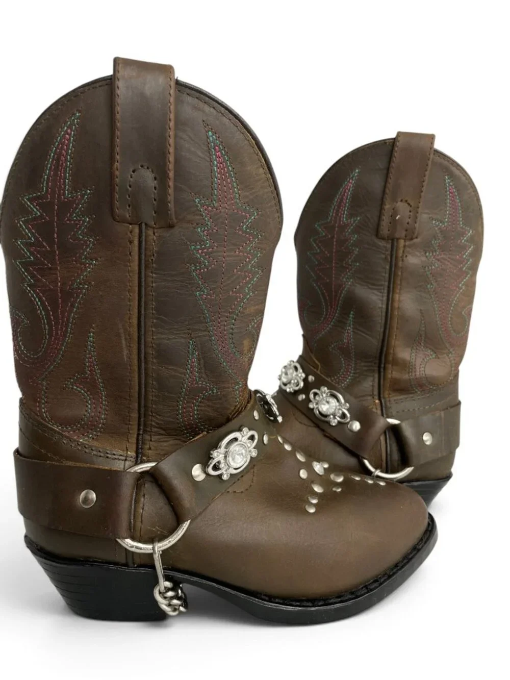 Smoky Mountain Western Boots Rhinestone Harness Brown Kids Size 12 D